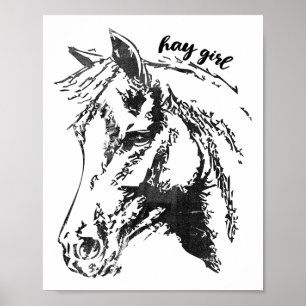 Poster Vintage Hay Girl. Horse Show Saltando Ridin Ociden