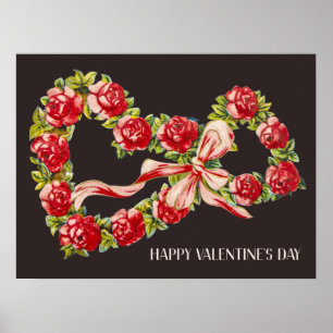 Poster Vintage Hearts Floral Wreath Feliz dia de os namor