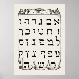 Poster Vintage Hebrew Alphabet