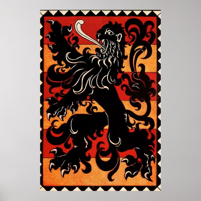 Pôster Vintage Heraldic Lion (Bélgica) (Frente)