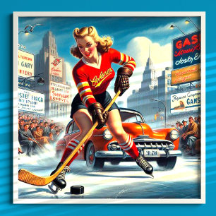 Poster Vintage Hockey Girl