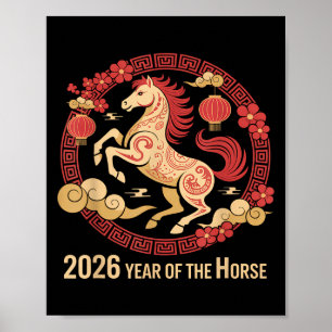 Poster Vintage Horse 2026 Zodiac Chinês Ano Novo Do