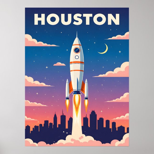 Poster Vintage Houston Cidade Espacial (Frente)