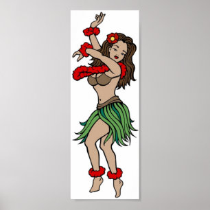 Pôster Vintage Hula Hawaiai - Tatuagem