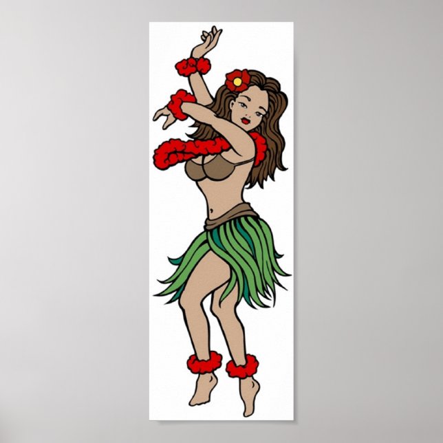 Pôster Vintage Hula Hawaiian Girl Tattoo Art (Frente)