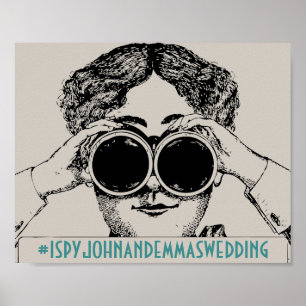 Pôster Vintage I Spy Weding Social Media Sinal Hashtag