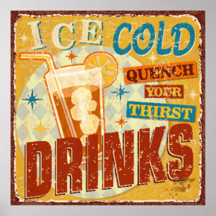 Poster Vintage Ice Fold Bebidas Sinais de metal.