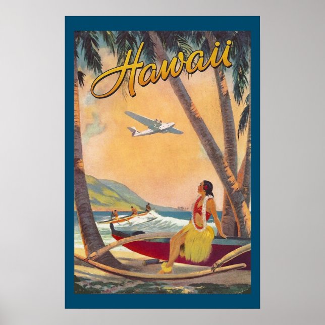 Poster Vintage Ilhas Havaianas Viagem Aloha Pacífico (Frente)