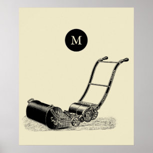 Pôster VINTAGE ILLUSTRATION British Lawn Mower Monograma 