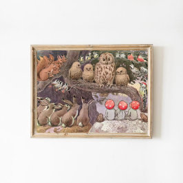 Poster Vintage Illustration Forest Children Elsa Beskow