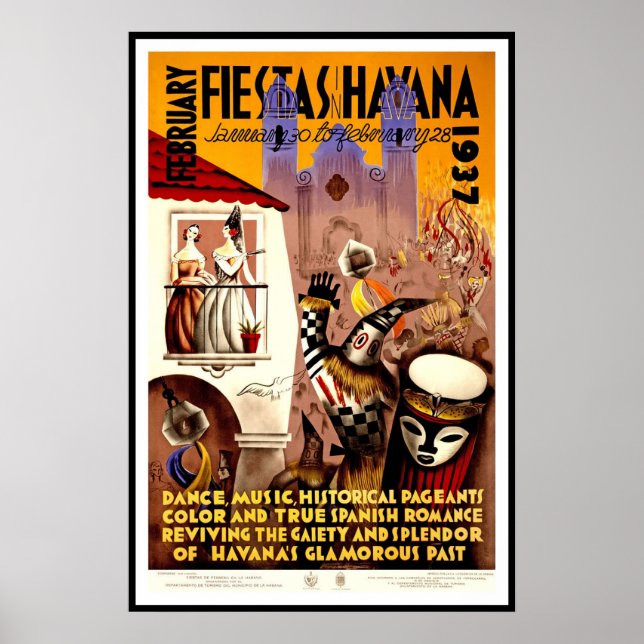 Poster vintage Impressão Fiestas Havana 1937 (Frente)
