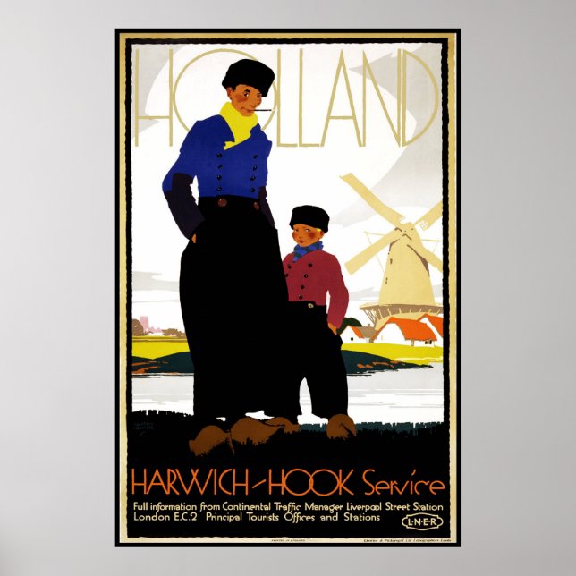 Poster vintage Impressão Holland Windmill (Frente)