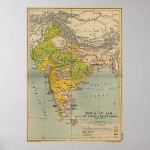 Poster Vintage India Maratha e mapa da guerra de Mysore