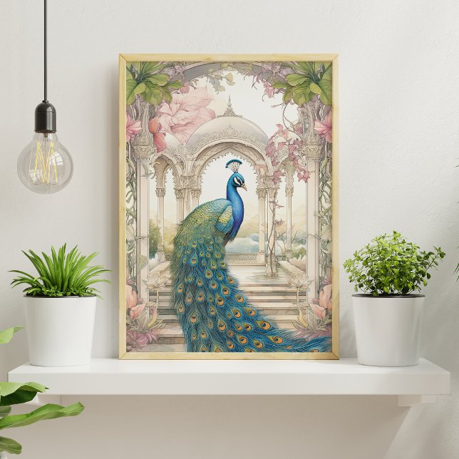 Poster Vintage Indian Style Floral Garden Peacock (Criador carregado)