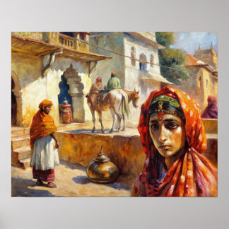 Poster Vintage Indian Village Scense