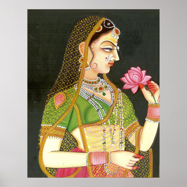 Poster Vintage Indian Woman, Mughal Art (Frente)