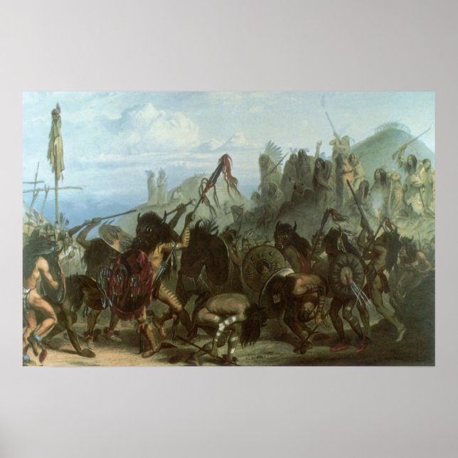 Poster Vintage Indians, Bison Dance de Karl Bodmer (Frente)