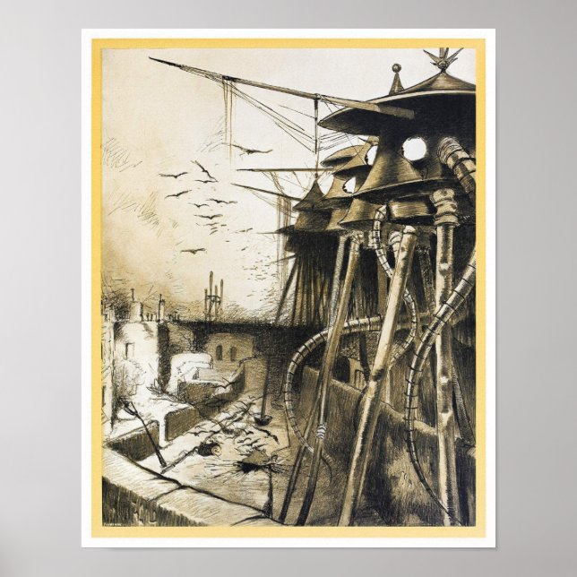 Poster Vintage invasão de alienígenas no filme da guerra  (Frente)