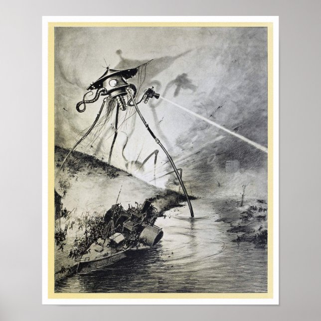 Poster Vintage invasão de alienígenas no filme da guerra  (Frente)