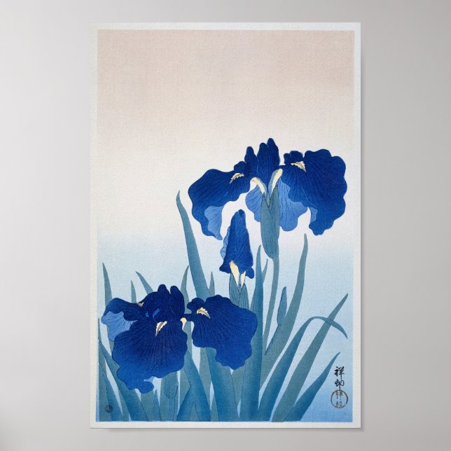 Poster Vintage Iris Flower, Retro Japonês (Frente)