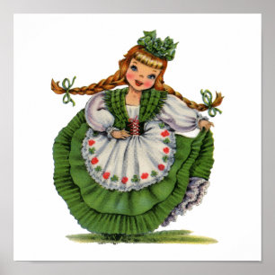Poster Vintage Irish Girl Traditional Vress