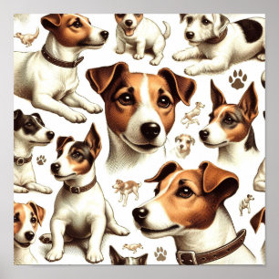 Poster Vintage Jack Russell Terrier Seamless