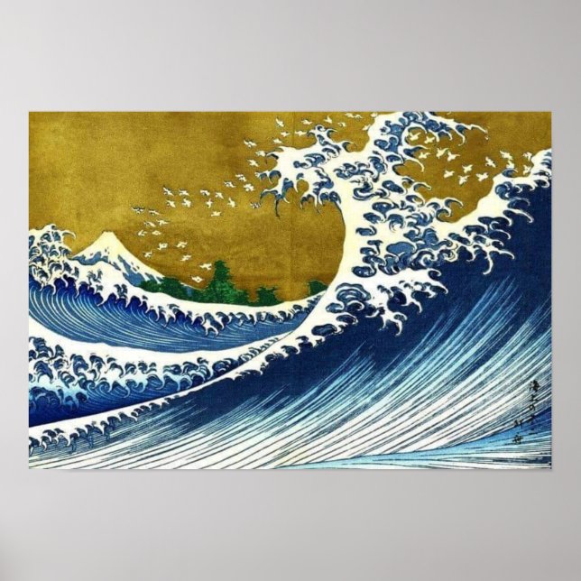Poster Vintage Japanese Woodcut - Great Wave (Frente)