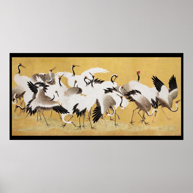Poster Vintage Japonês Crane Bird Flocks (Frente)