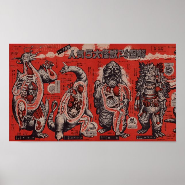 Poster Vintage Japonês Cutaway Monster (Frente)