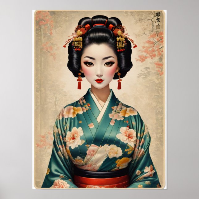 Poster Vintage Japonês Geisha Portrait (Frente)