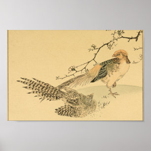 Poster Vintage Japonês Wall Art Birds