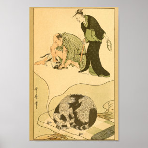 Poster Vintage Japonês Wall Art Cat