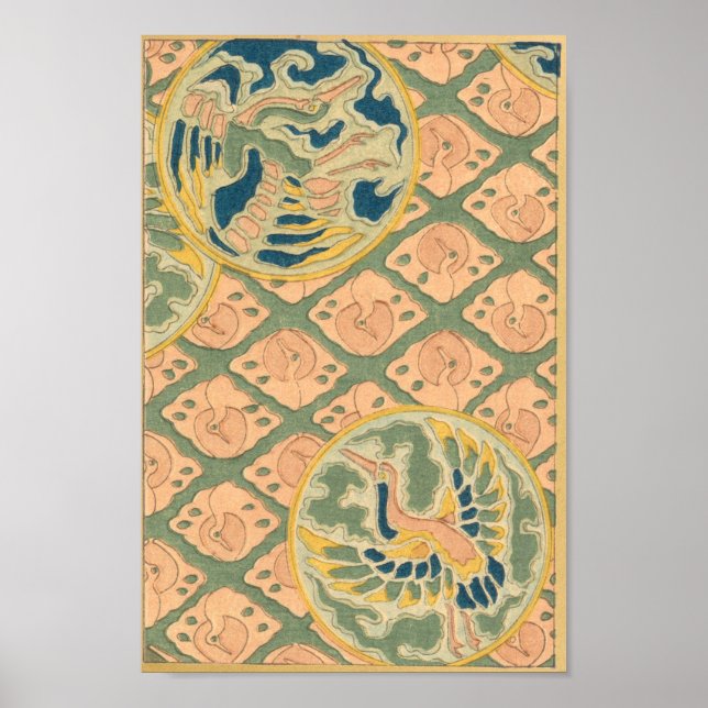 Poster Vintage japonês Wall Art Cranes (Frente)