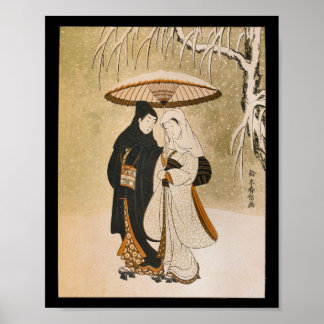 Poster Vintage Japonês Wall Art Woman Snow