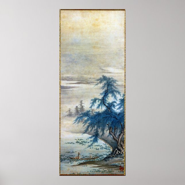 Pôster Vintage Japonês Zhou Maoshu Apreciando Lotus (Frente)