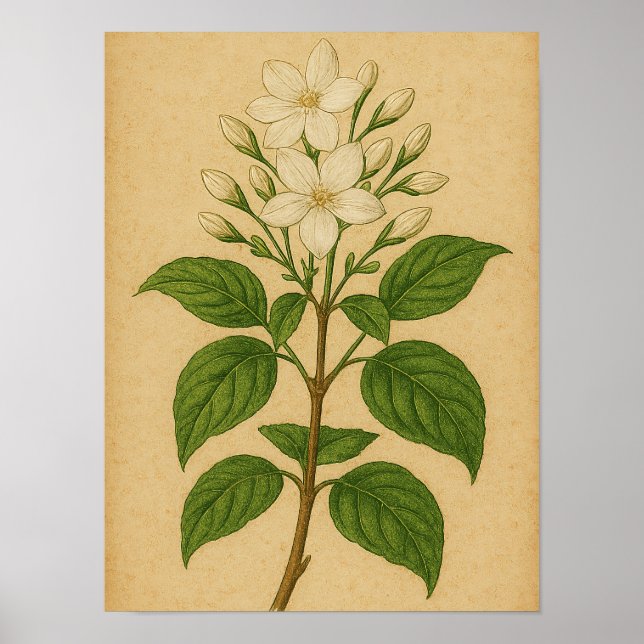 Poster Vintage Jasmine on Weathered Paper (Frente)