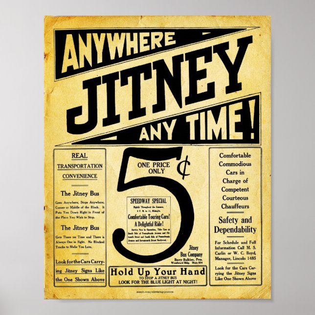 Poster Vintage Jitney Bus - Sinal de Transporte (Frente)