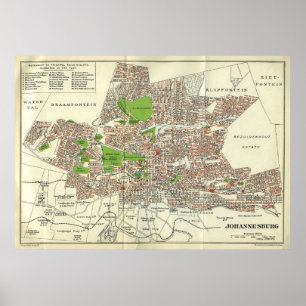 Poster Vintage Joanesburgo África do Sul Mapa (1913)