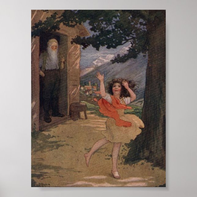 Poster Vintage Johanna Spyri Heidi, dos Alpes suíços (Frente)