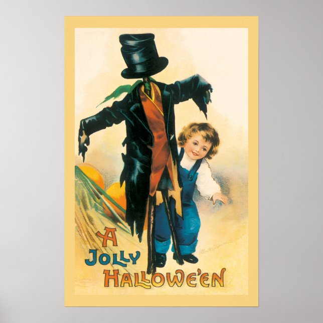 Poster Vintage Jolly Halloween Scarecrow Ellen Clapsaddle (Frente)
