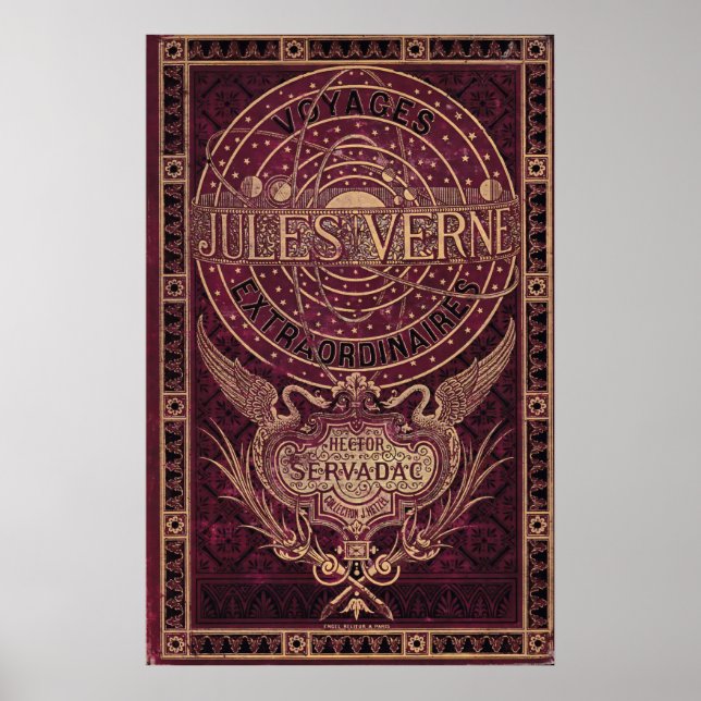 Poster Vintage Jules Vern "Steampunk" Cobrir Art (Frente)