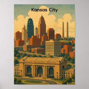 Poster Vintage Kansas City Silhouette Skyline