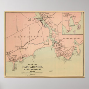 Poster Vintage Kennebunkport & cabo Arundel MIM mapa