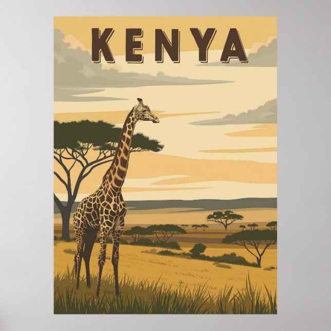 Poster Vintage Kenya Viagem - African Giraffe (Frente)