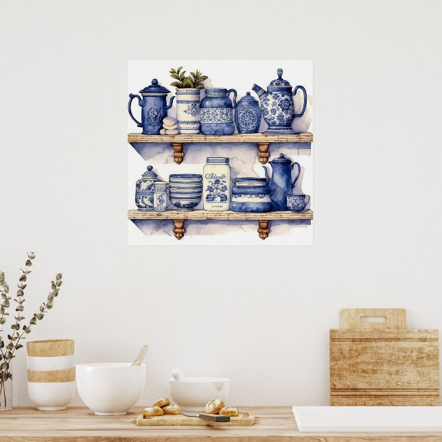Poster Vintage Kitchen Shelchen Blue Disks Tea Coffee (Cozinha)