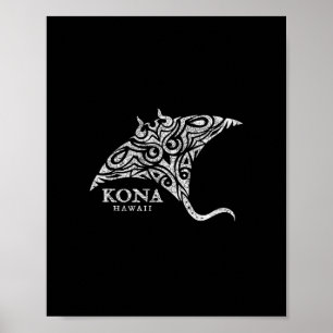 Poster Vintage Kona Havaí Manta Ray Meninos Meninas Lembr