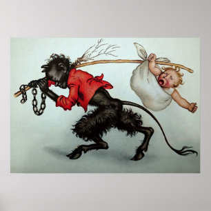 Poster Vintage Krampus Roubando um Bebê