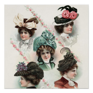 Pôster Vintage Ladens Fashion Victorian Hats Poster