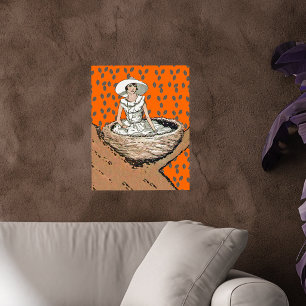 Poster Vintage Lady Em Folhas Brancas