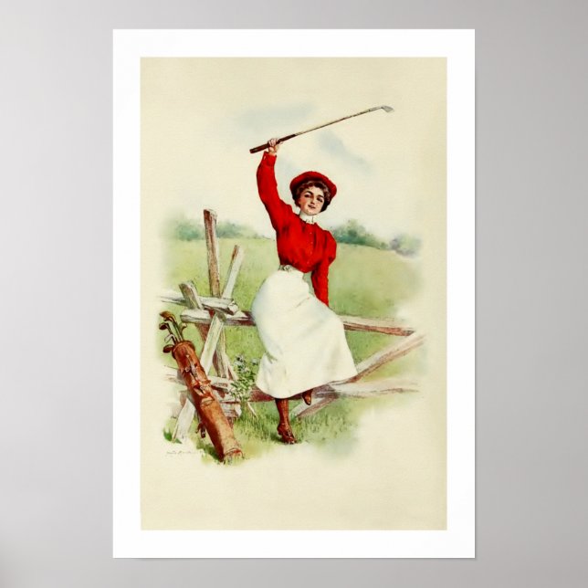 Pôster Vintage Lady Golfer (Frente)